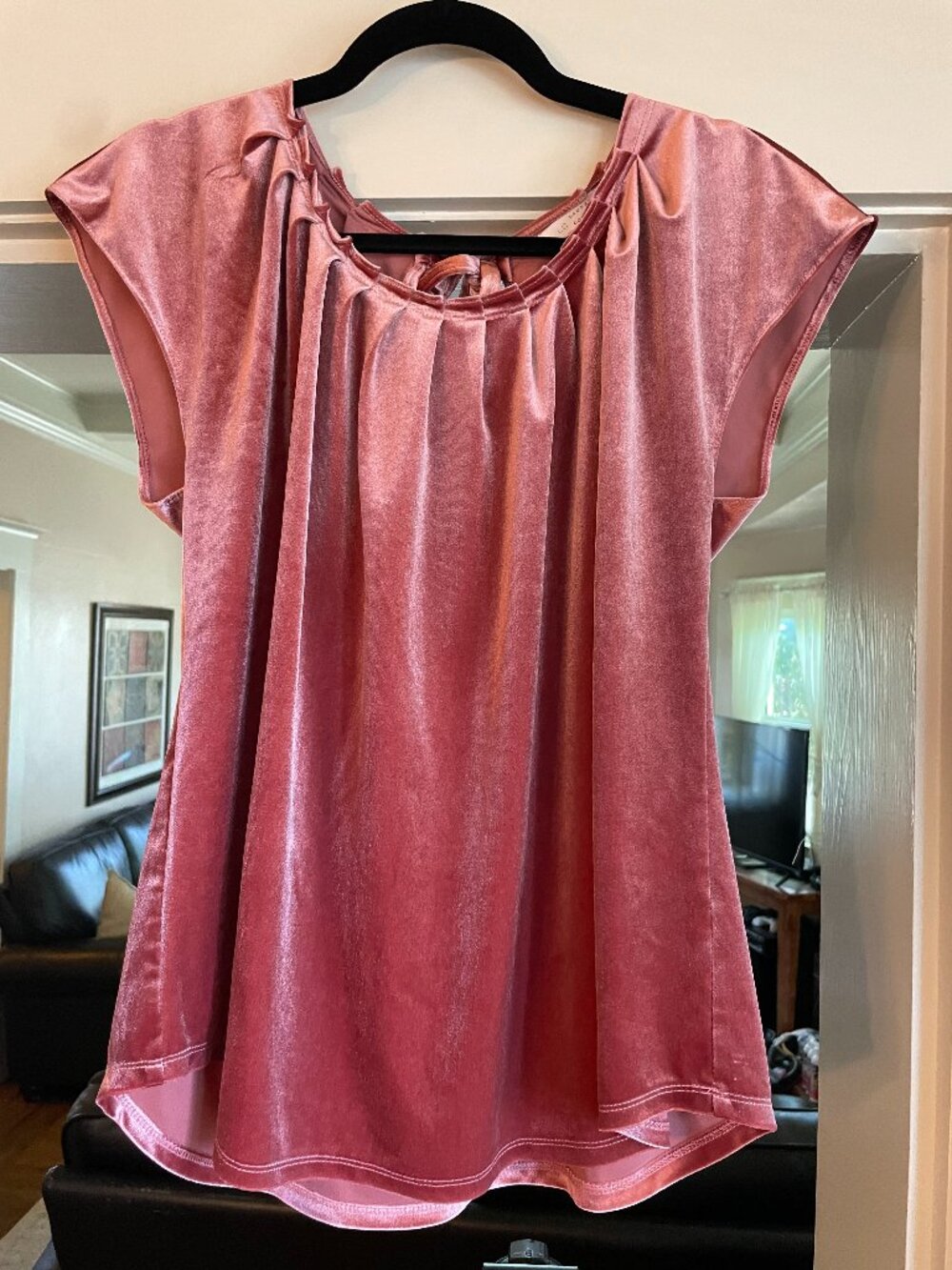 Lauren Conrad Velvet Pleated Tunic Top with Tie-Back - L